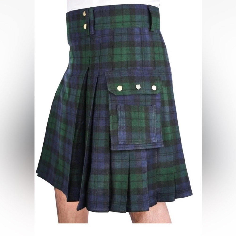 Scottish Kilt Mens 2X Blackwatch Tartan Plaid Highland Buckle Cargo Celtic Punk - Picture 3 of 11